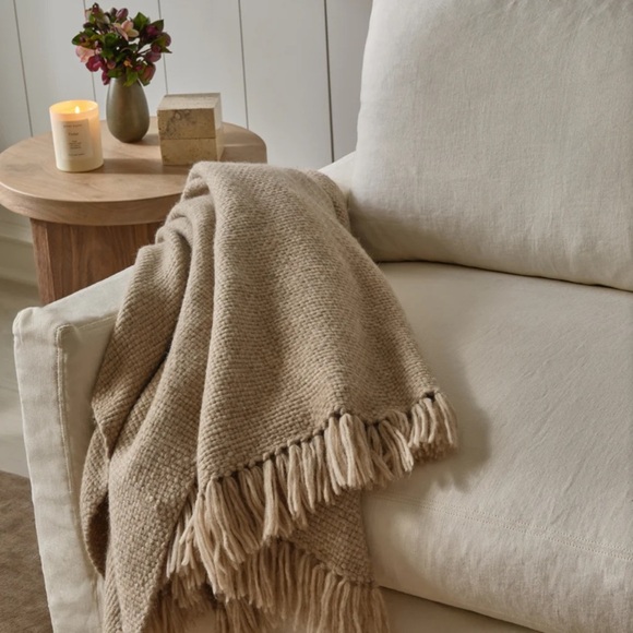 NWT Jenni Kayne Alpaca Wool Basketweave Throw Blanket 50 x 70” Oatmeal - Picture 5 of 7